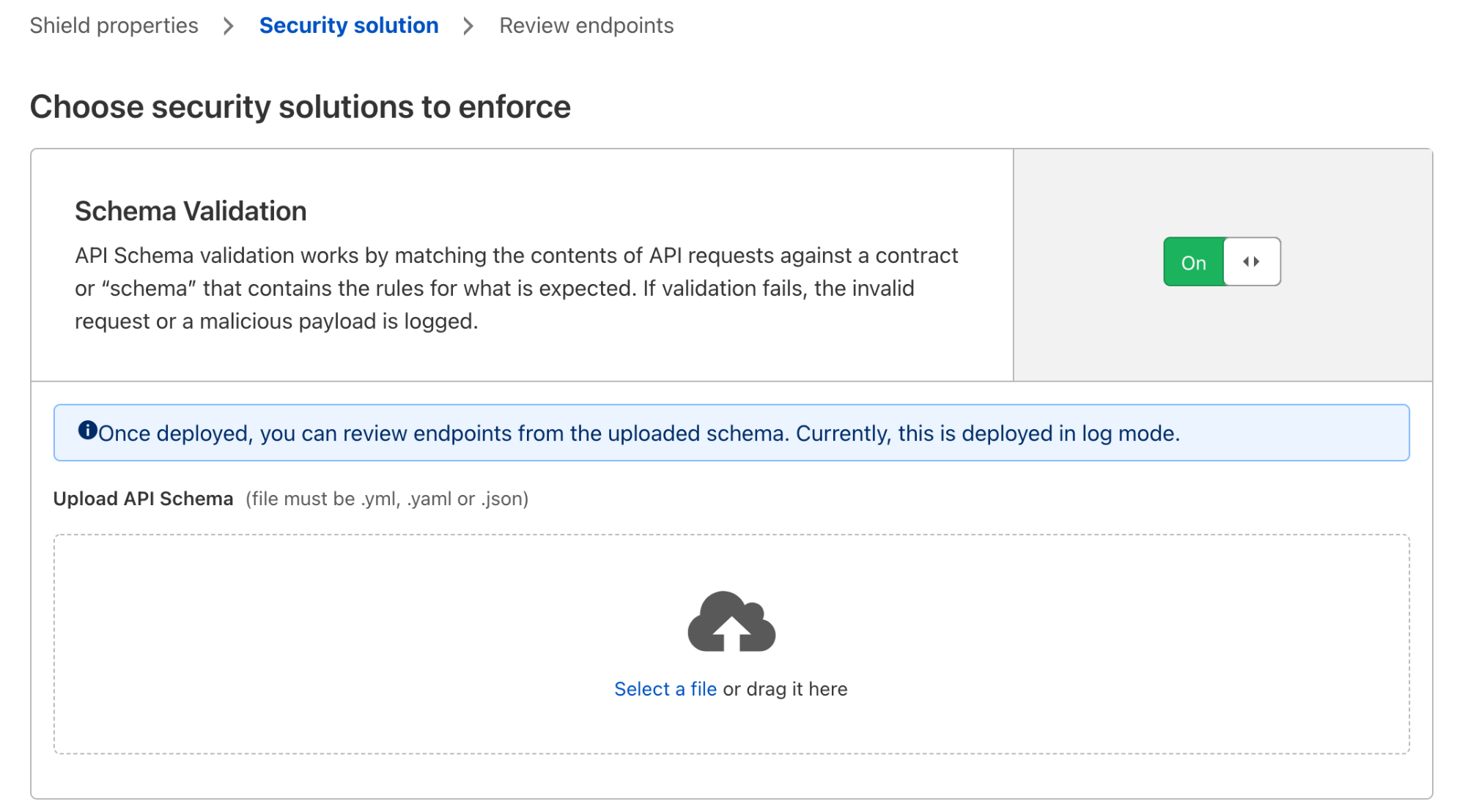 API Shield Security solution wizard step