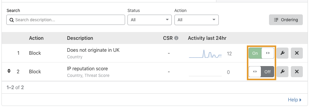 enable/disable rules