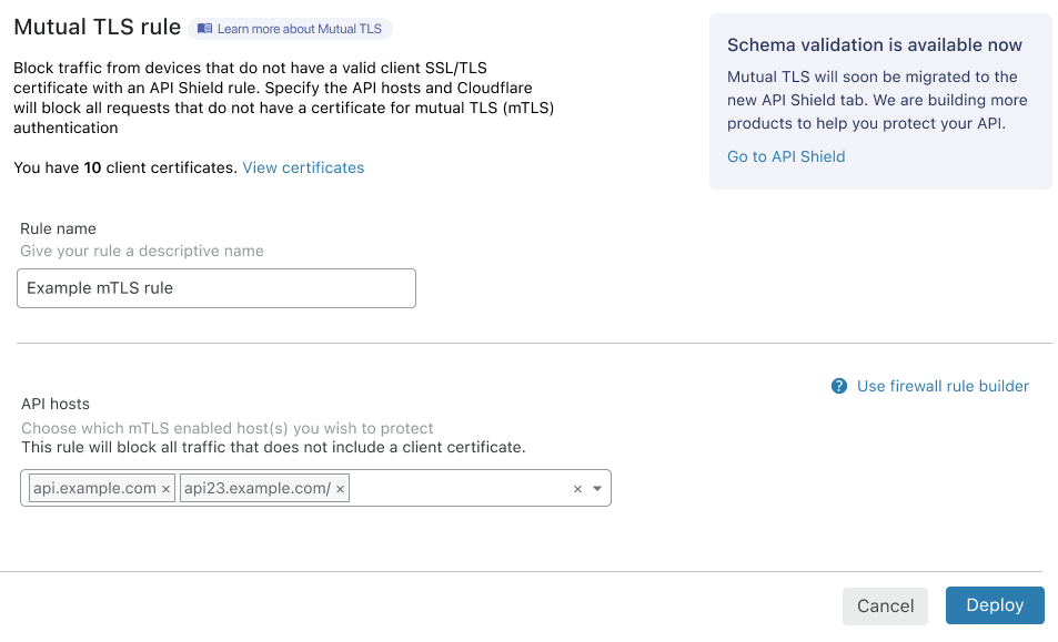 Firewall Rules Mutual TLS page
