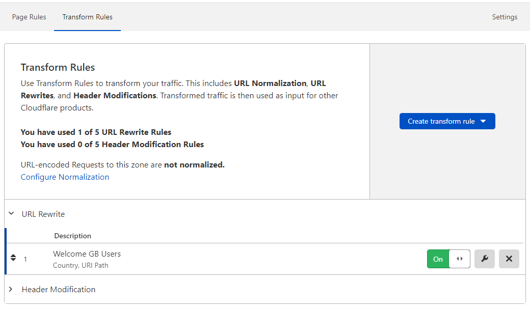 Rules List displaying the new GB rule