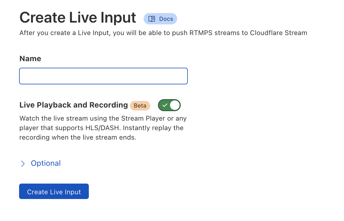Give your Live Input a name