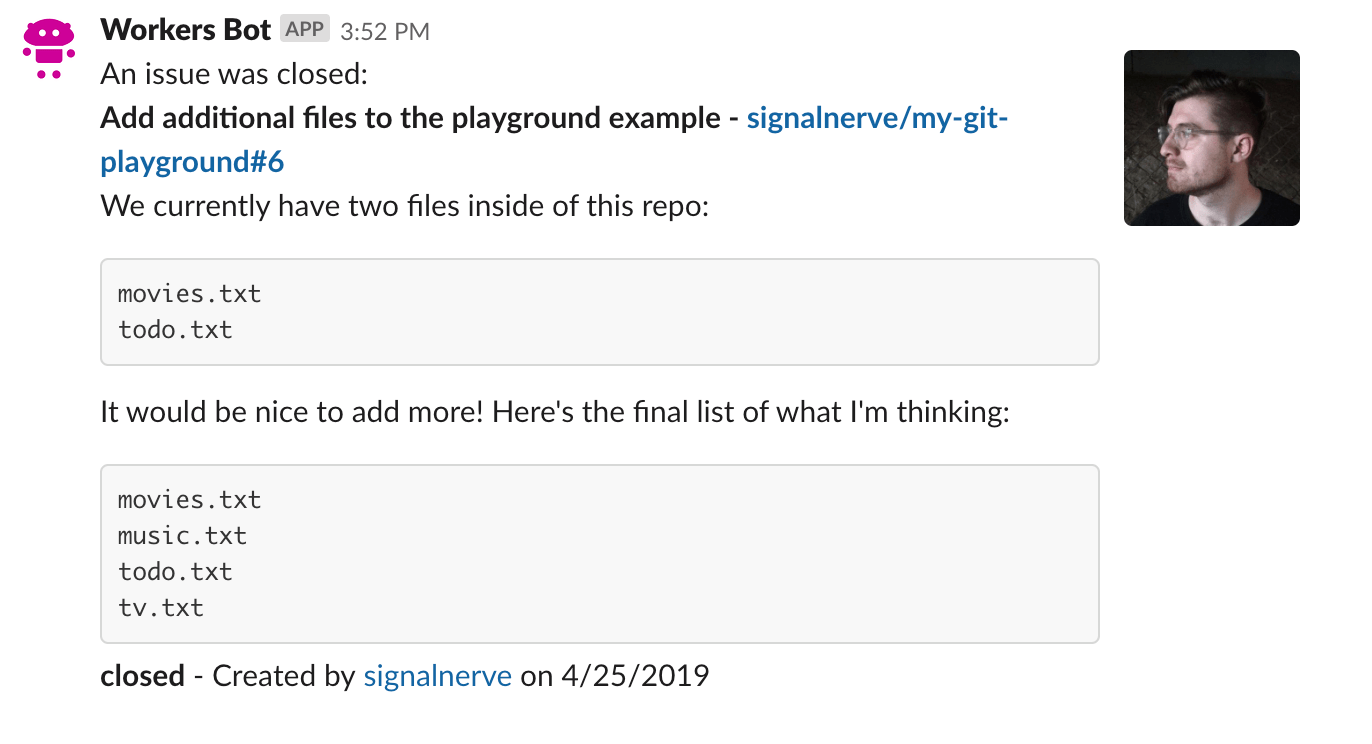 Example Webhook Message